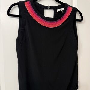 Sandro Black Tank Top with Pink Beaded Collar
